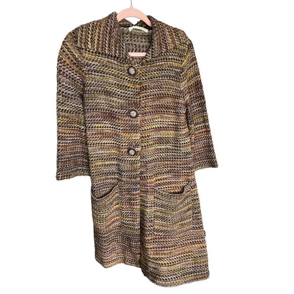 Charlie & Robin colorful long wool blend crochet knit sweater duster cardigan Sm - Picture 1 of 8